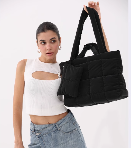Modern Black Puffer Shopper