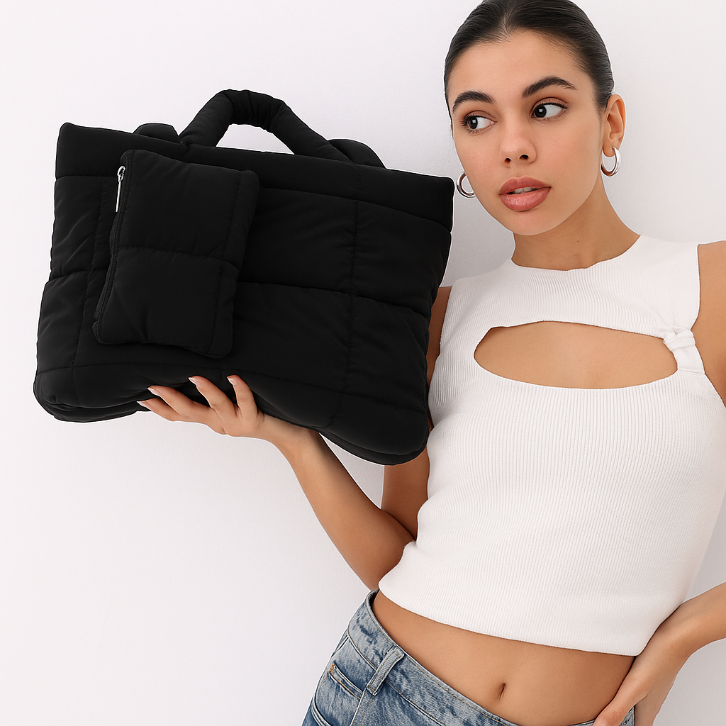 Modern Black Puffer Shopper